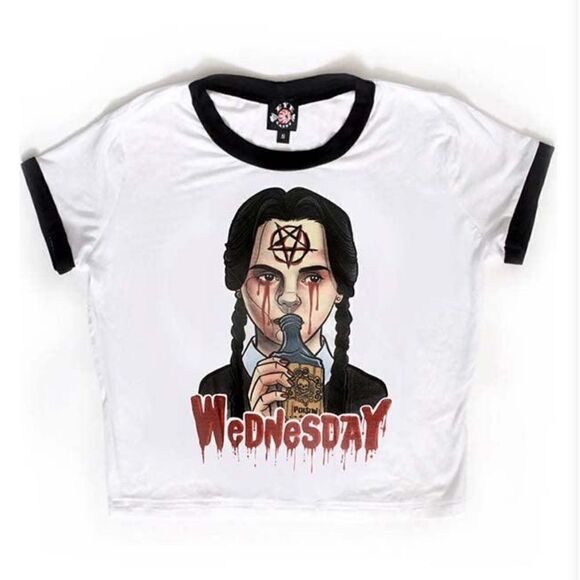 WEDNESDAY ADDAMS | RINGER T-SHIRT* | size L | NWOT - Picture 1 of 5